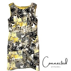NWOT Connected Apparel Tropical Print No-Sleeve Shift Dress with Tiered Front